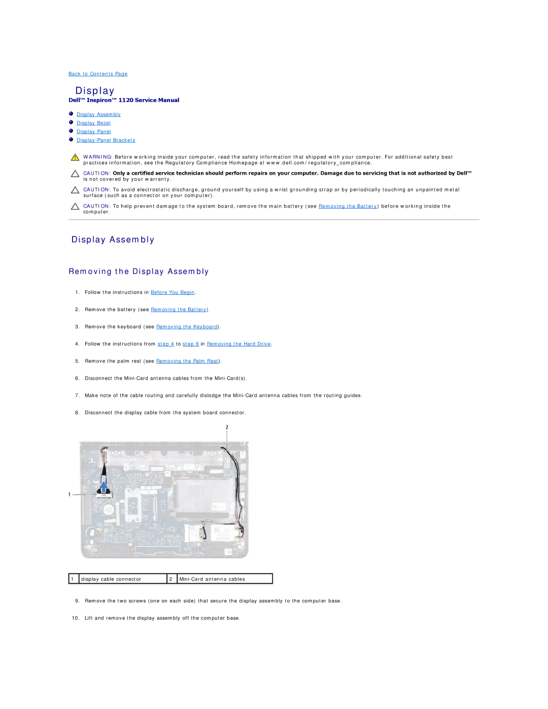 Dell 1120 manual Display Assembly 