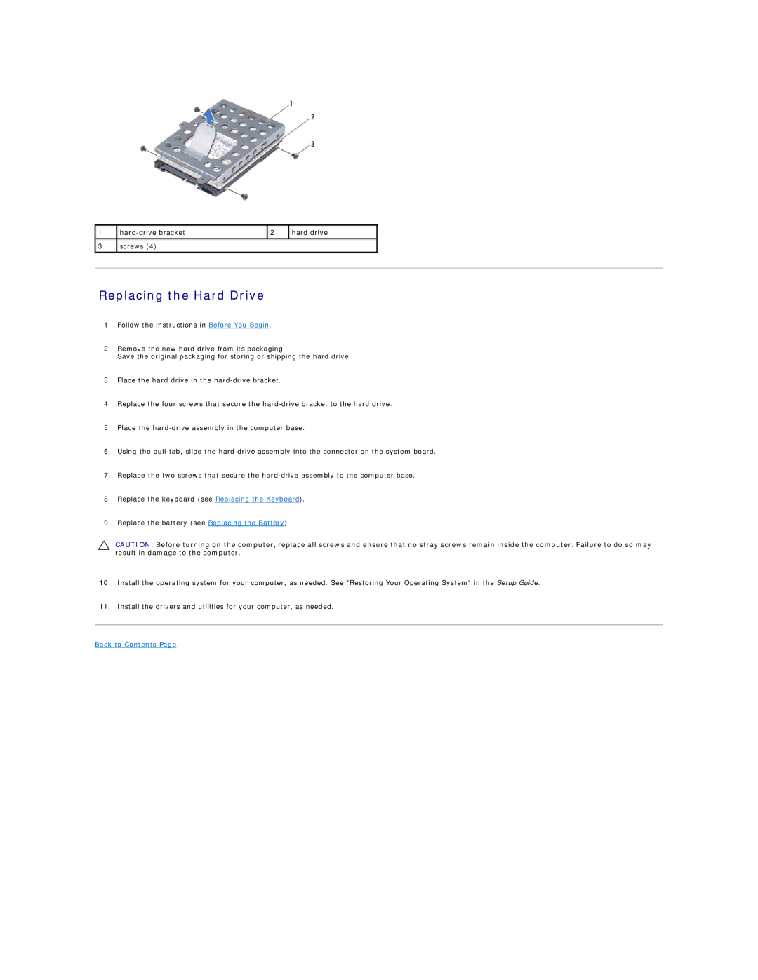 Dell 1120 manual Replacing the Hard Drive 