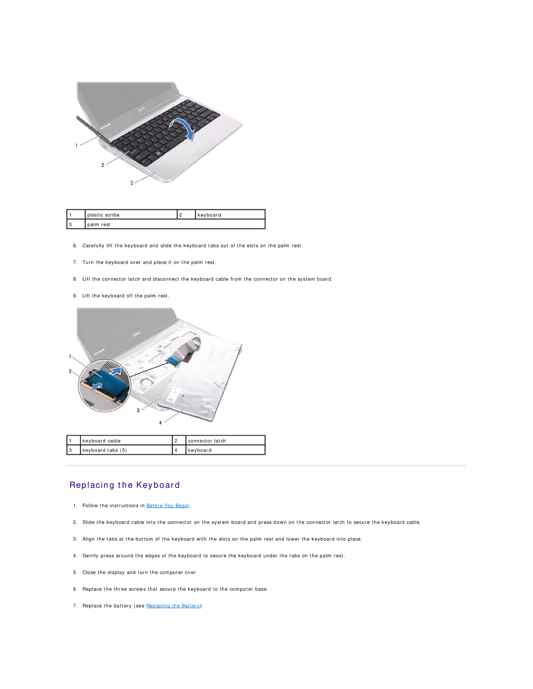 Dell 1120 manual Replacing the Keyboard 