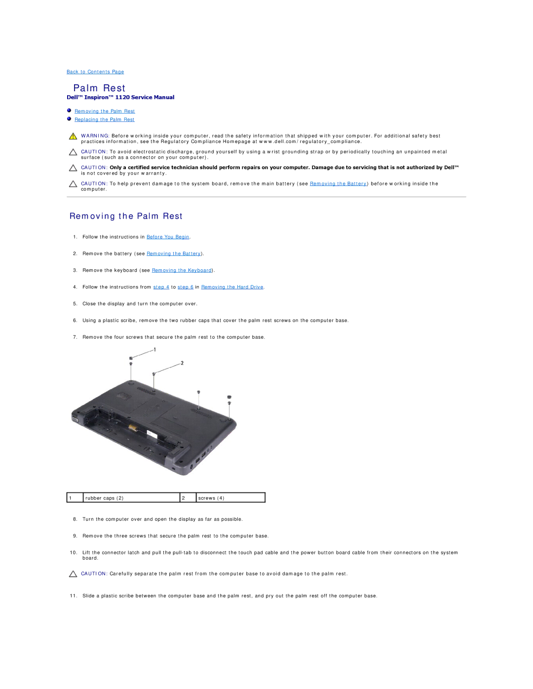 Dell 1120 manual Removing the Palm Rest 