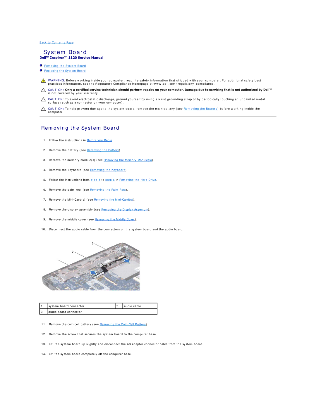 Dell 1120 manual Removing the System Board 