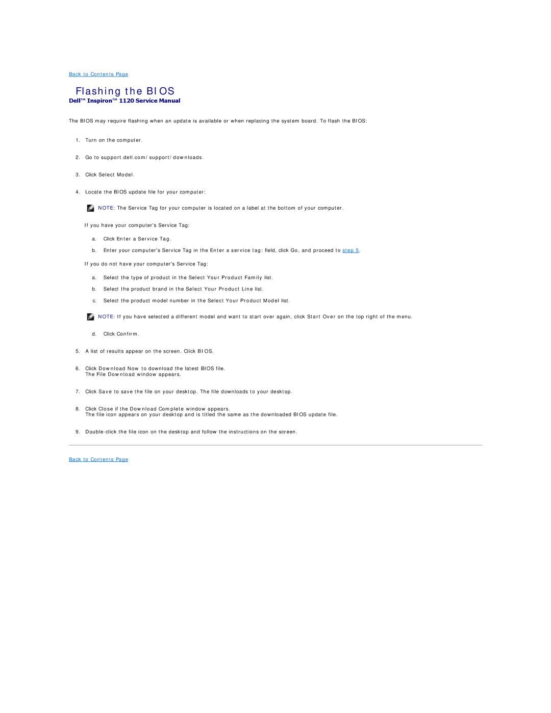 Dell 1120 manual Flashing the Bios, Click Enter a Service Tag 