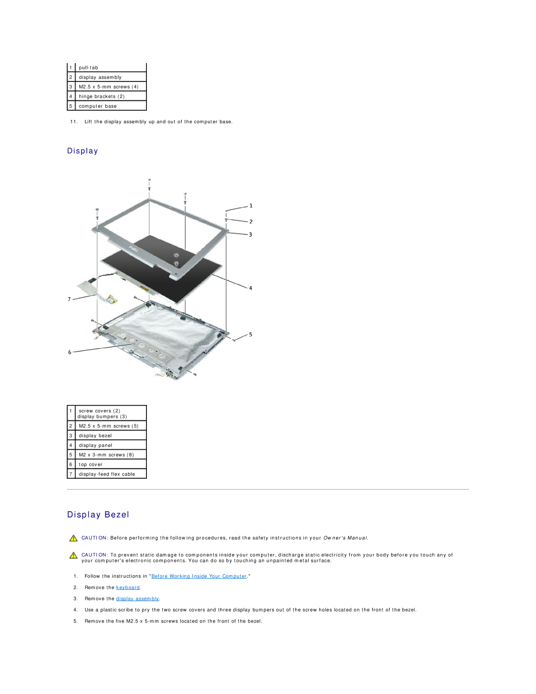 Dell 1150 manual Display Bezel 