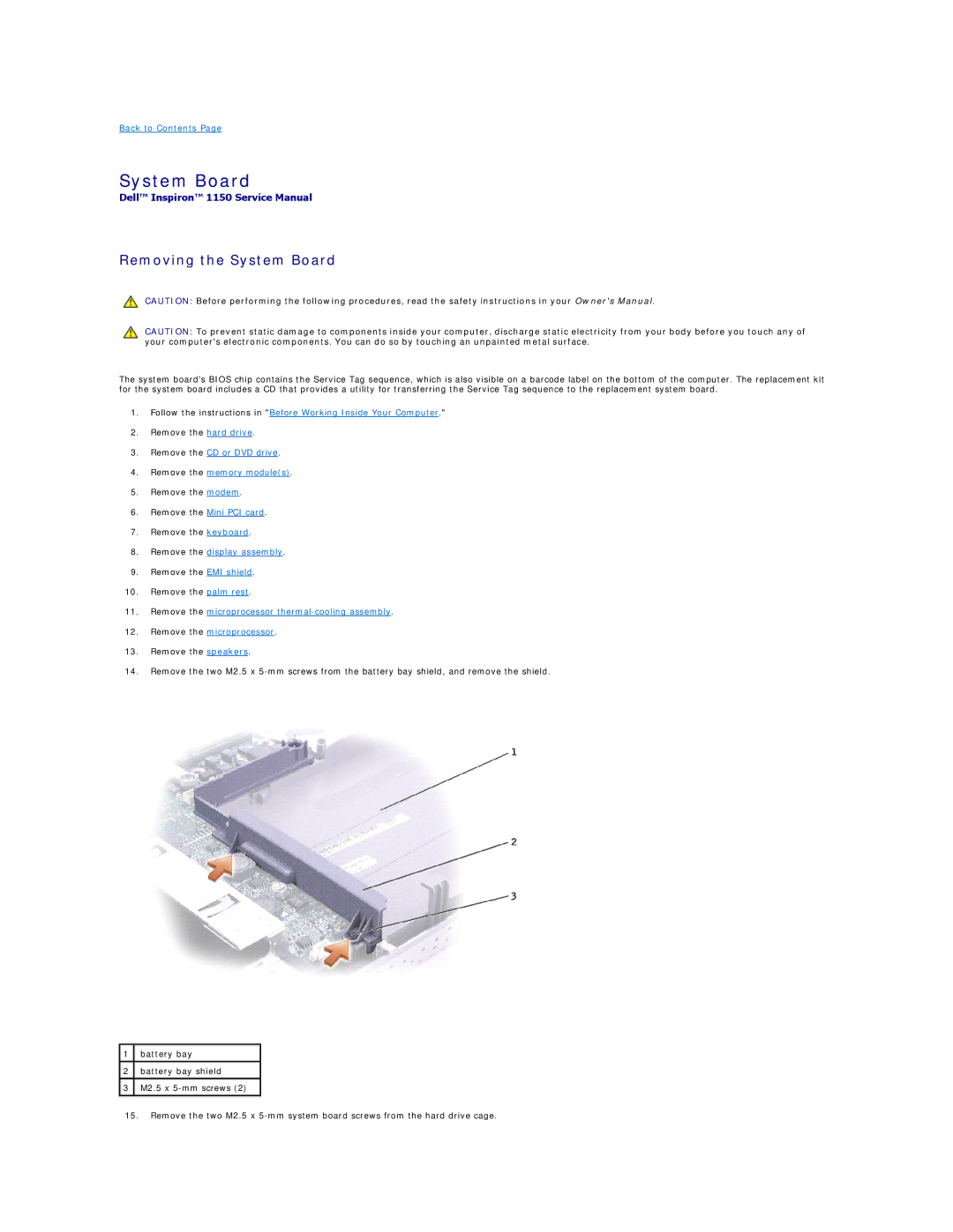 Dell 1150 manual Removing the System Board 