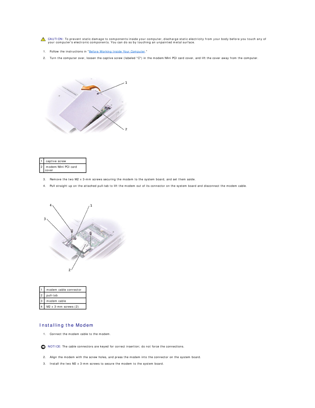 Dell 1150 manual Installing the Modem 