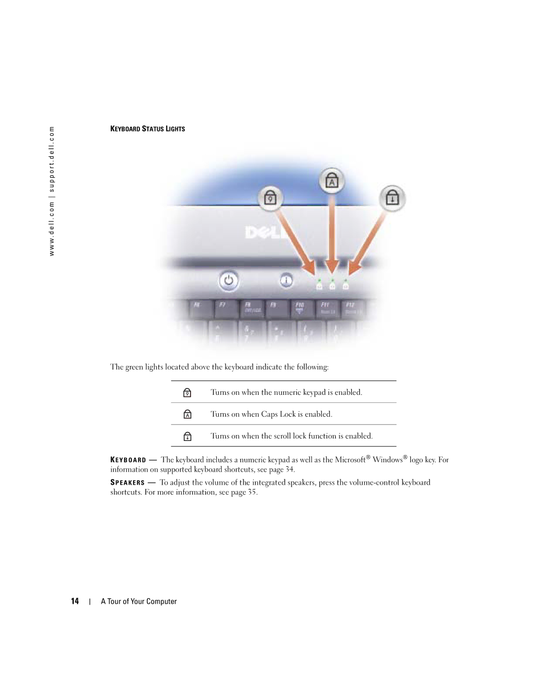 Dell 1150 owner manual Keyboard Status Lights 
