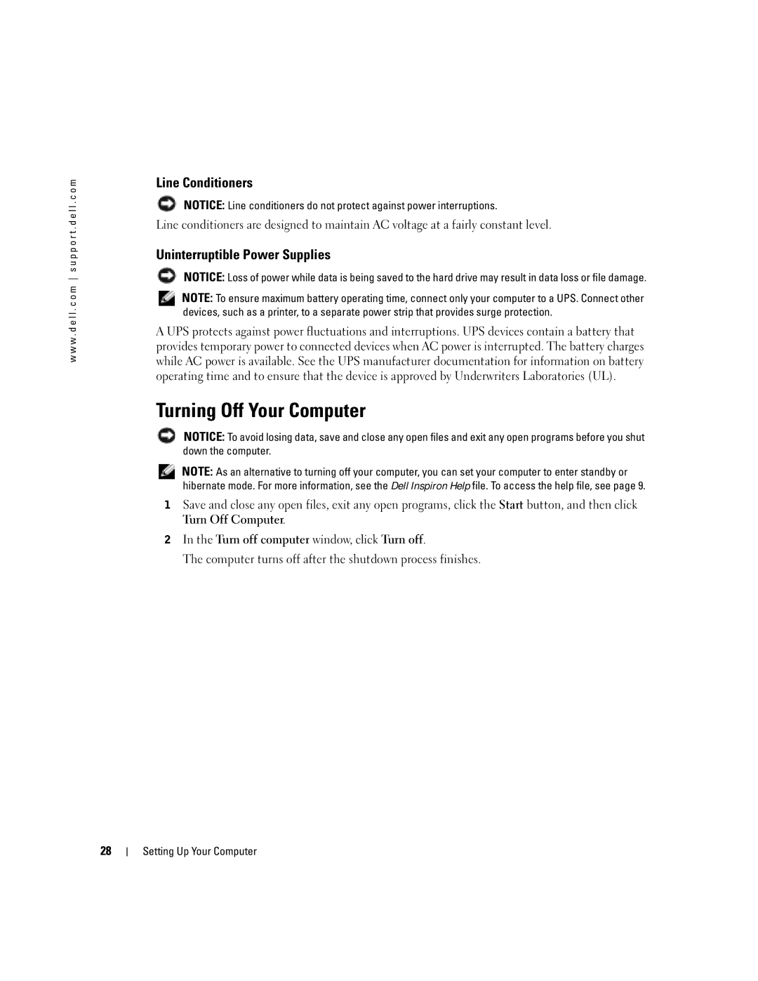 Dell 1150 owner manual Turning Off Your Computer, Line Conditioners, Uninterruptible Power Supplies 