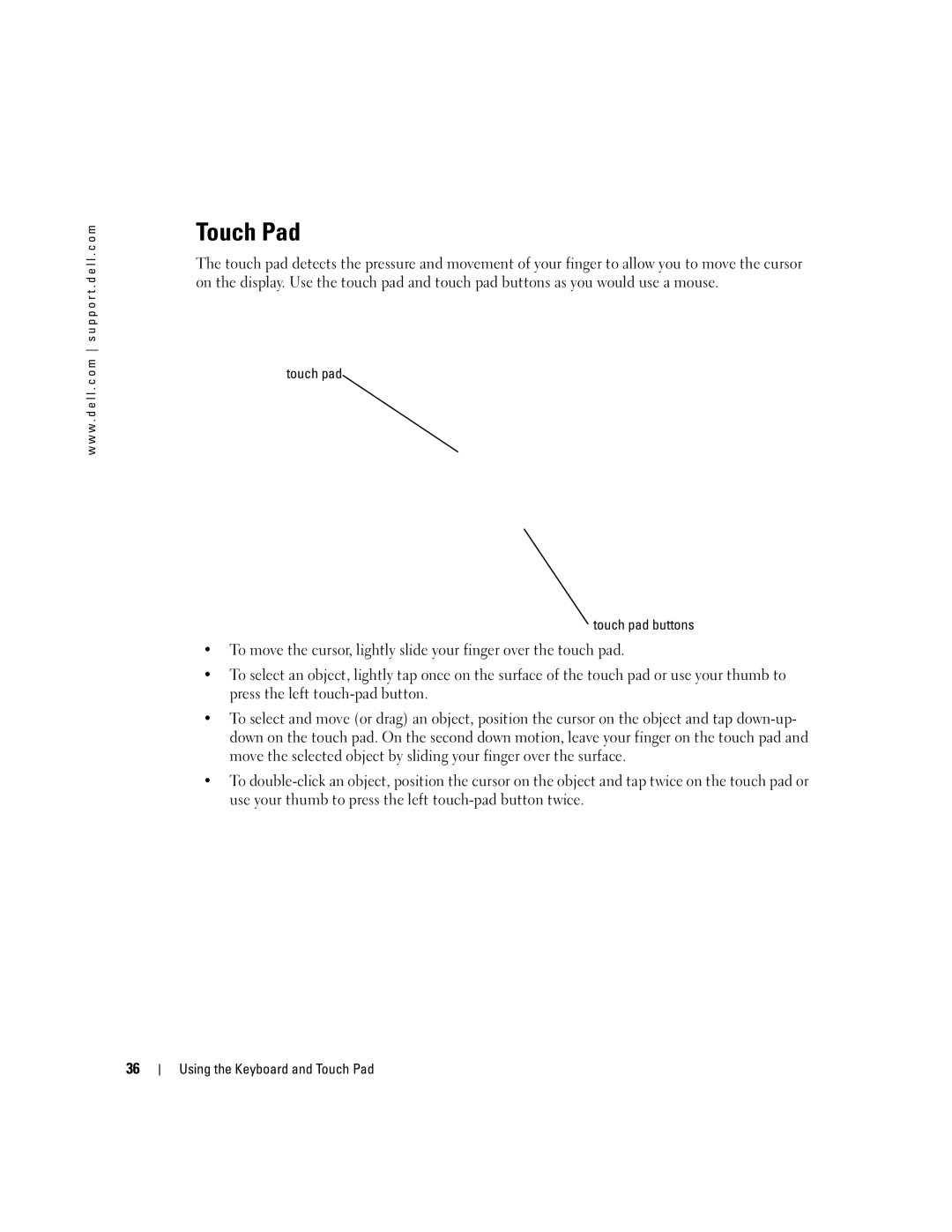 Dell 1150 owner manual Touch Pad 