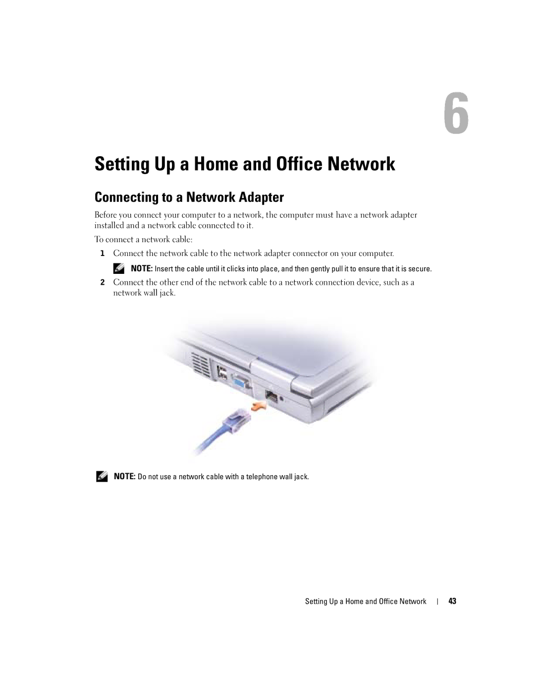 Dell 1150 owner manual Setting Up a Home and Office Network, Connecting to a Network Adapter 