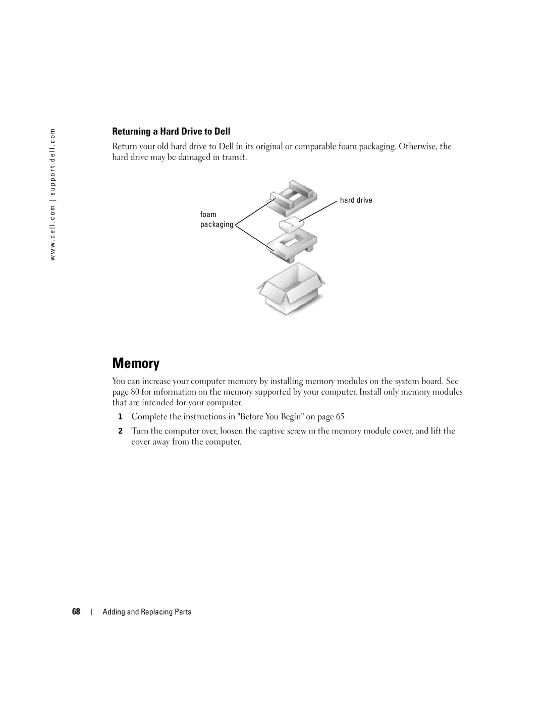 Dell 1150 owner manual Memory, Returning a Hard Drive to Dell 