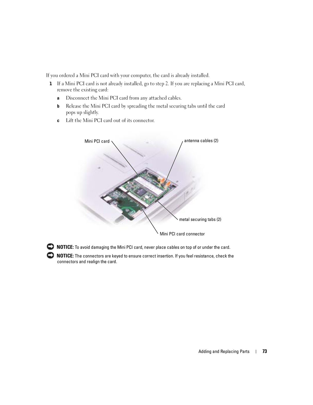 Dell 1150 owner manual Mini PCI card 