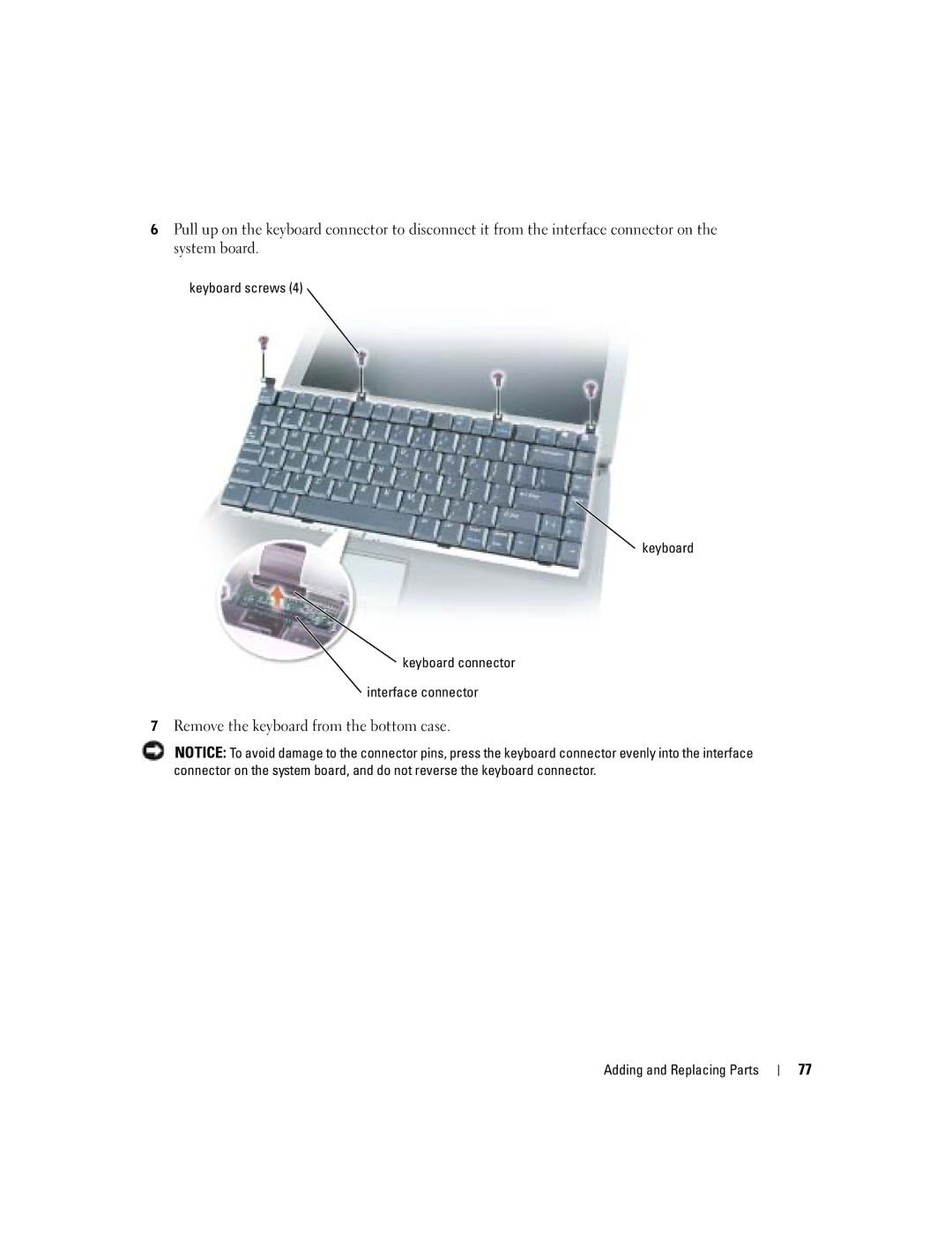 Dell 1150 owner manual Remove the keyboard from the bottom case 