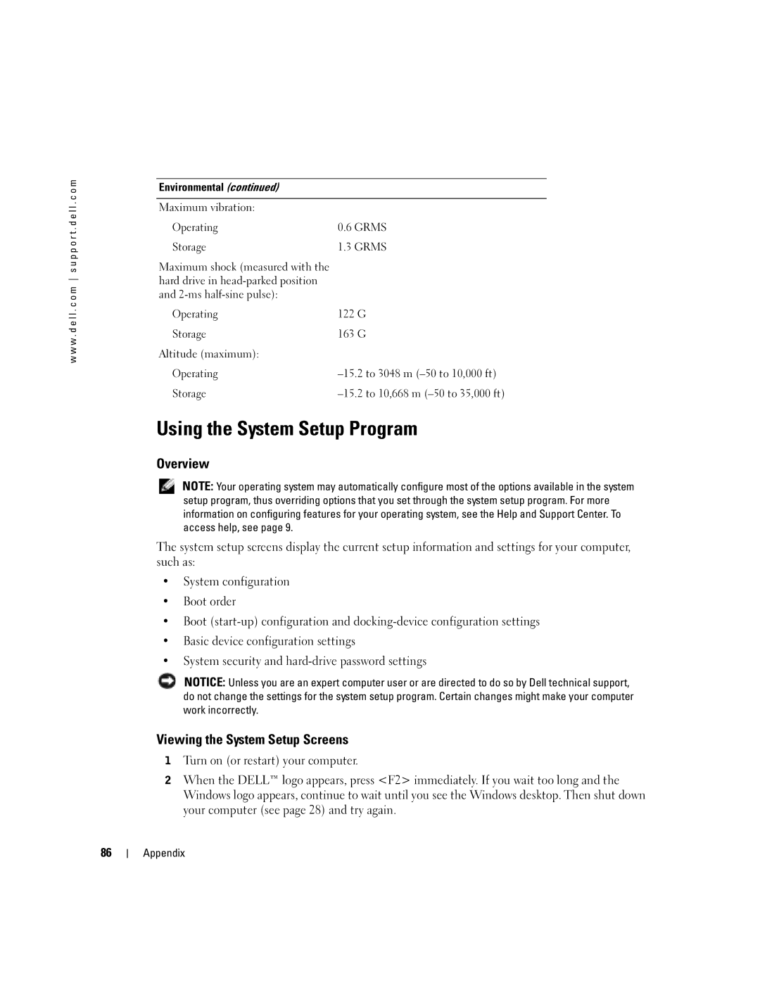 Dell 1150 owner manual Using the System Setup Program, Overview, Viewing the System Setup Screens 