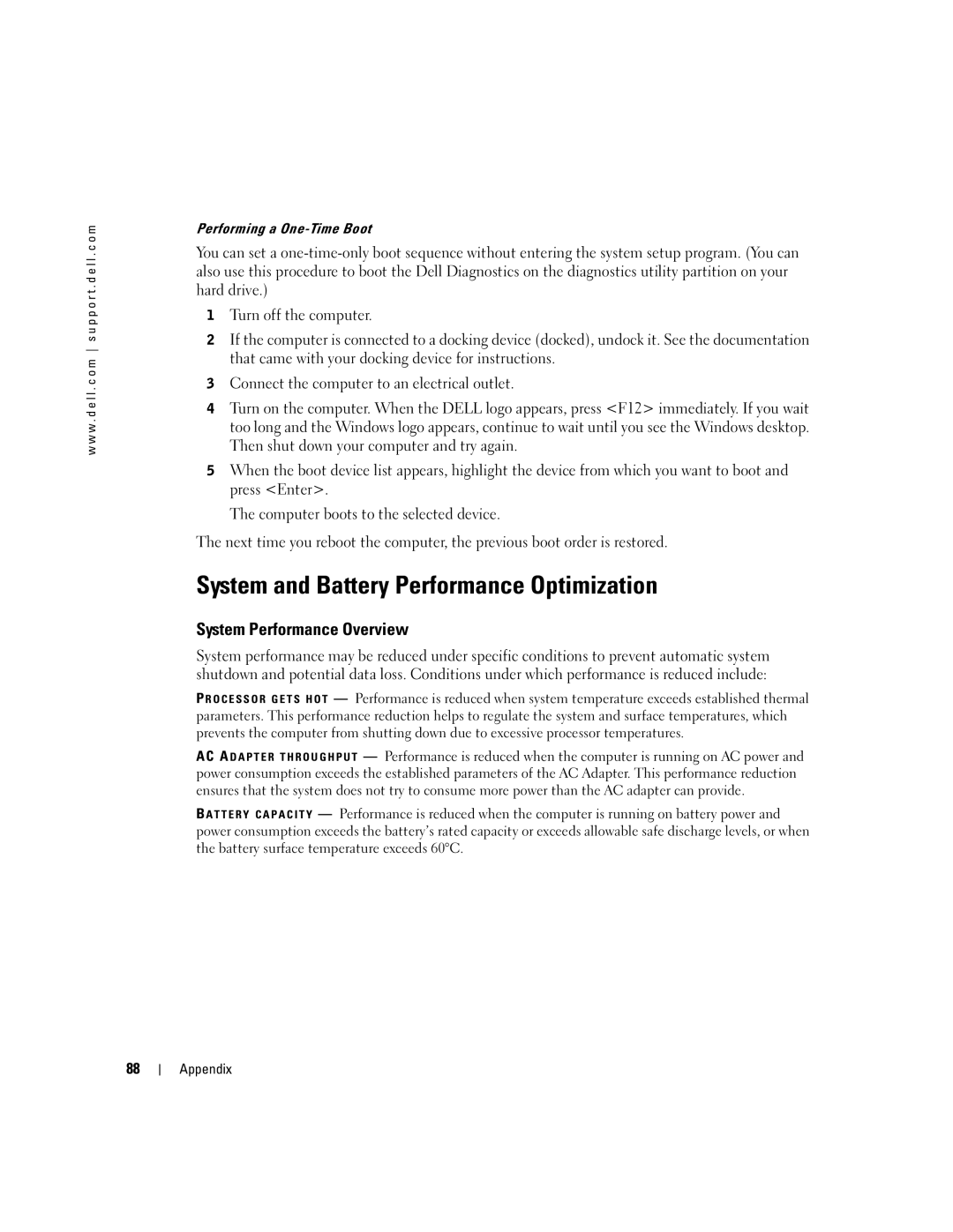 Dell 1150 owner manual System and Battery Performance Optimization, System Performance Overview 