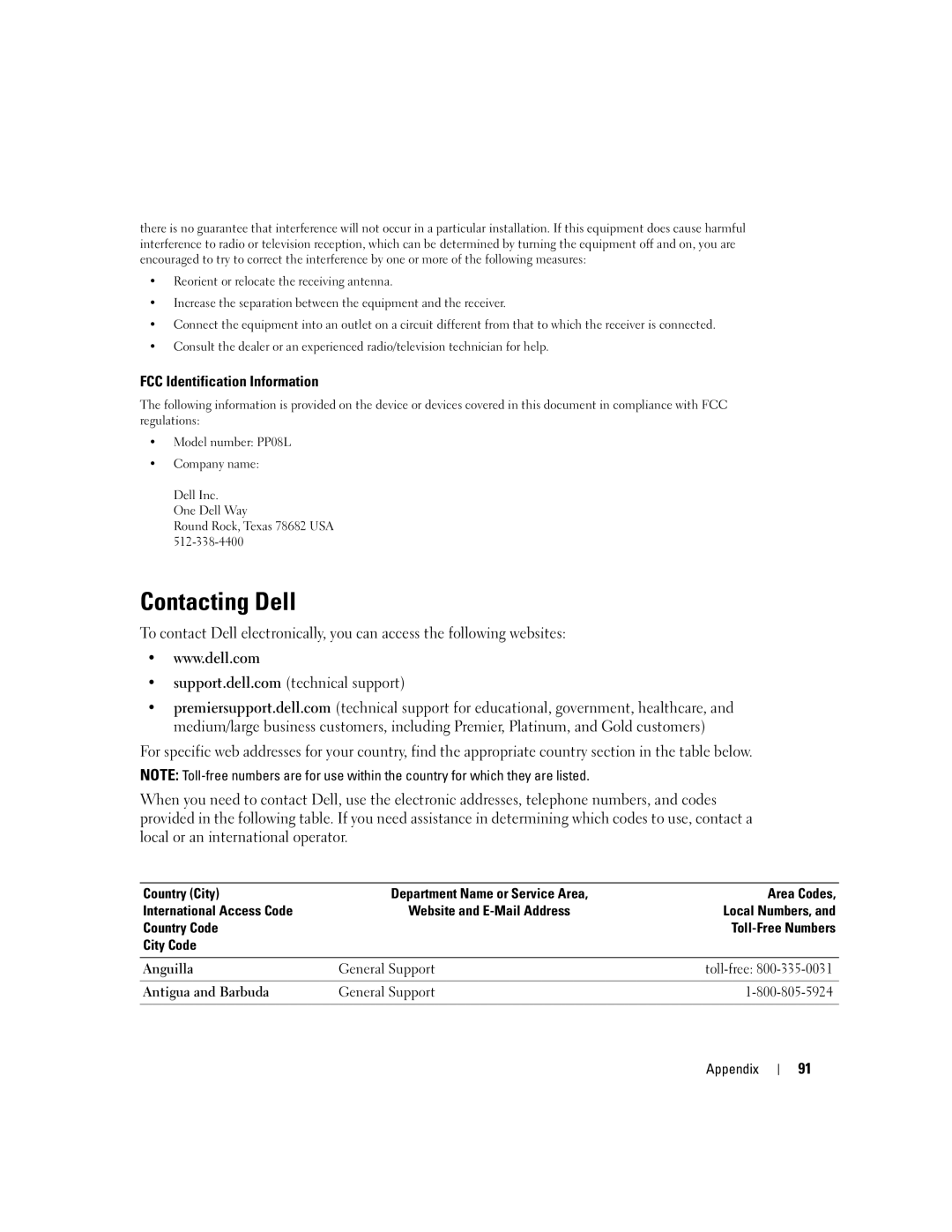 Dell 1150 owner manual Contacting Dell, FCC Identification Information 