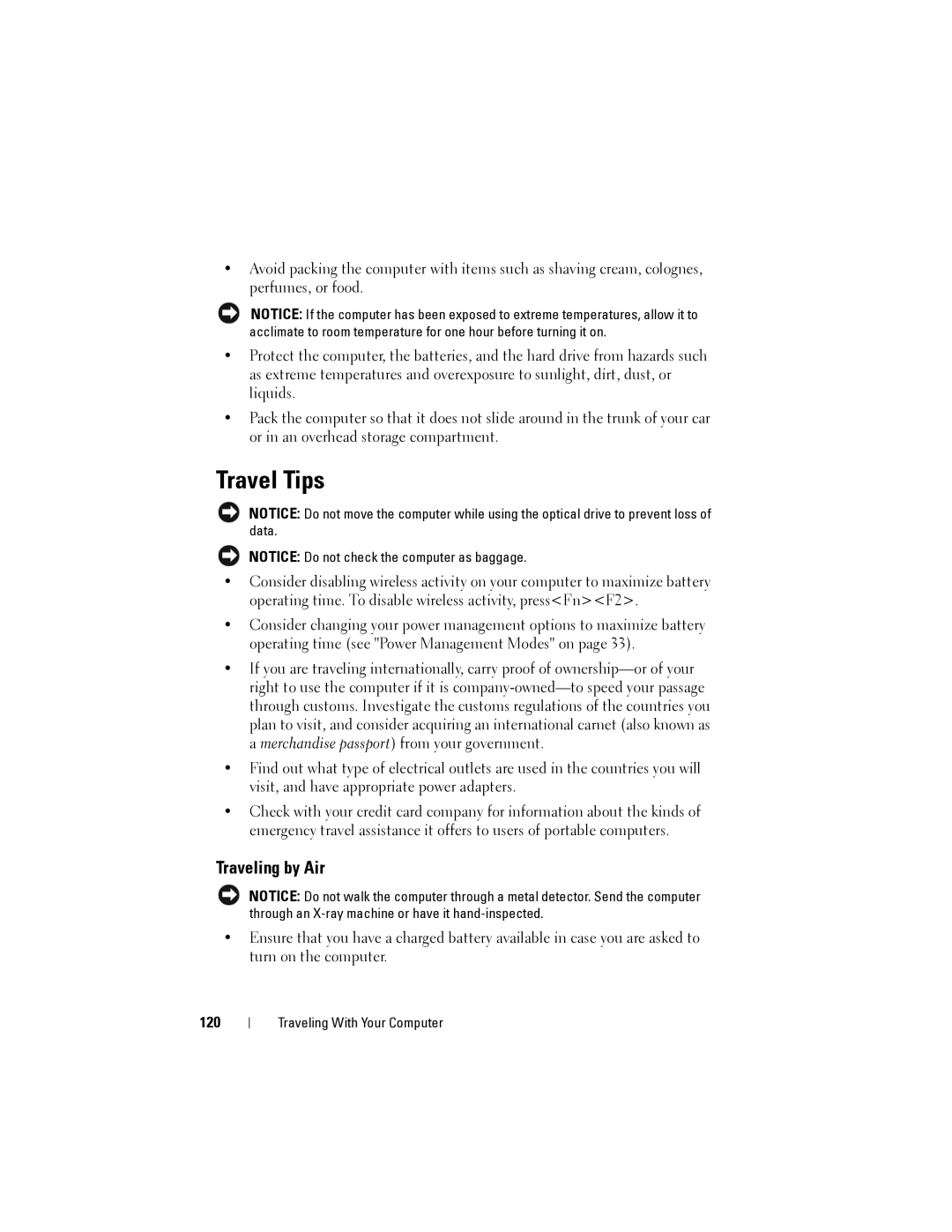 Dell 1200 owner manual Travel Tips, Traveling by Air 