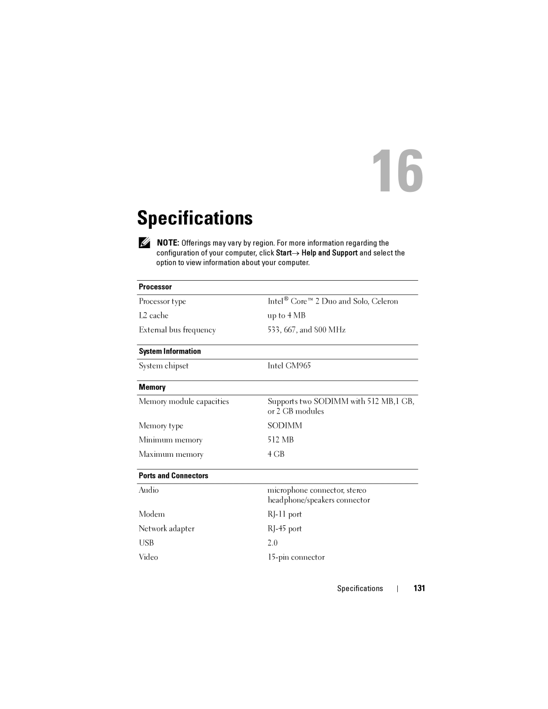 Dell 1200 owner manual Specifications, 131 