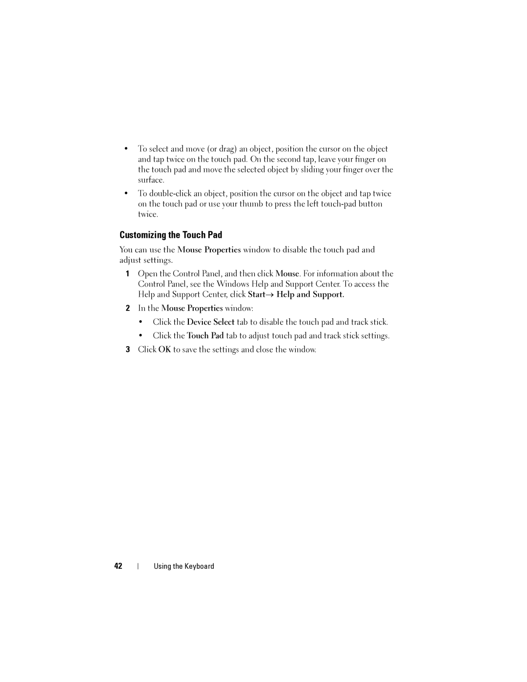 Dell 1200 owner manual Customizing the Touch Pad, Mouse Properties window 