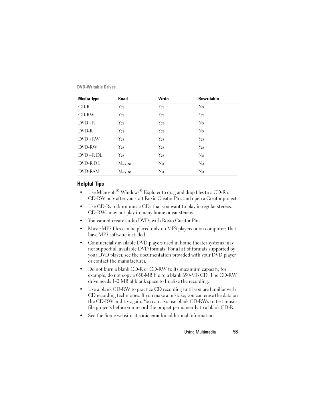 Dell 1200 owner manual Helpful Tips, DVD-Writable Drives 