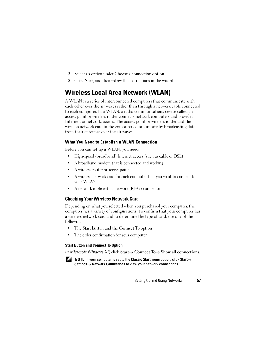 Dell 1200 owner manual Wireless Local Area Network Wlan, What You Need to Establish a Wlan Connection 