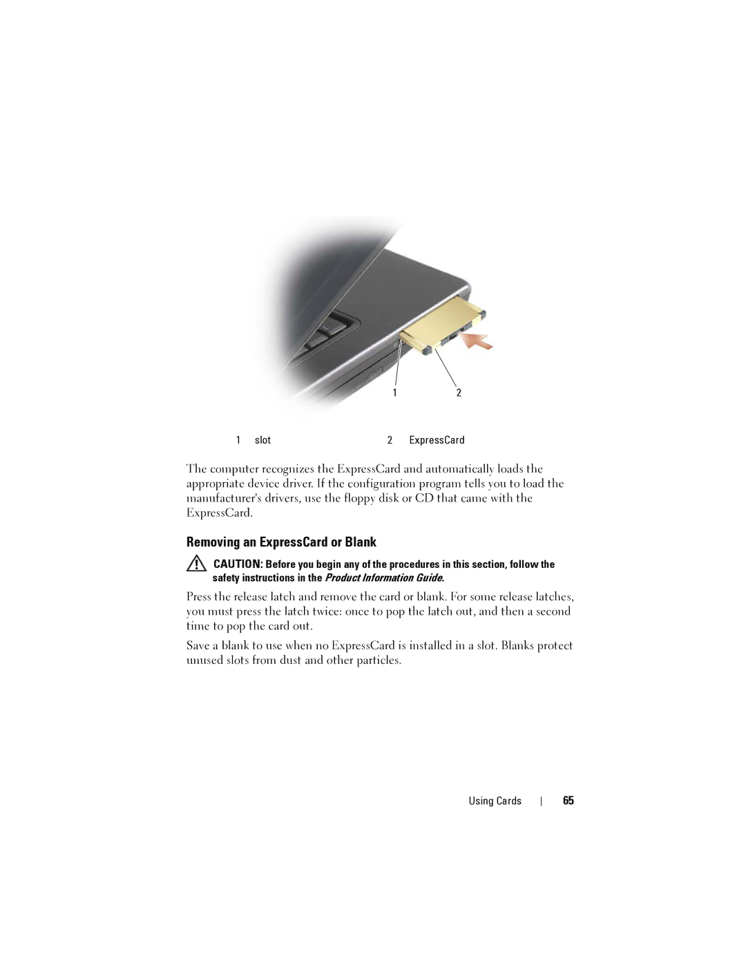 Dell 1200 owner manual Removing an ExpressCard or Blank 