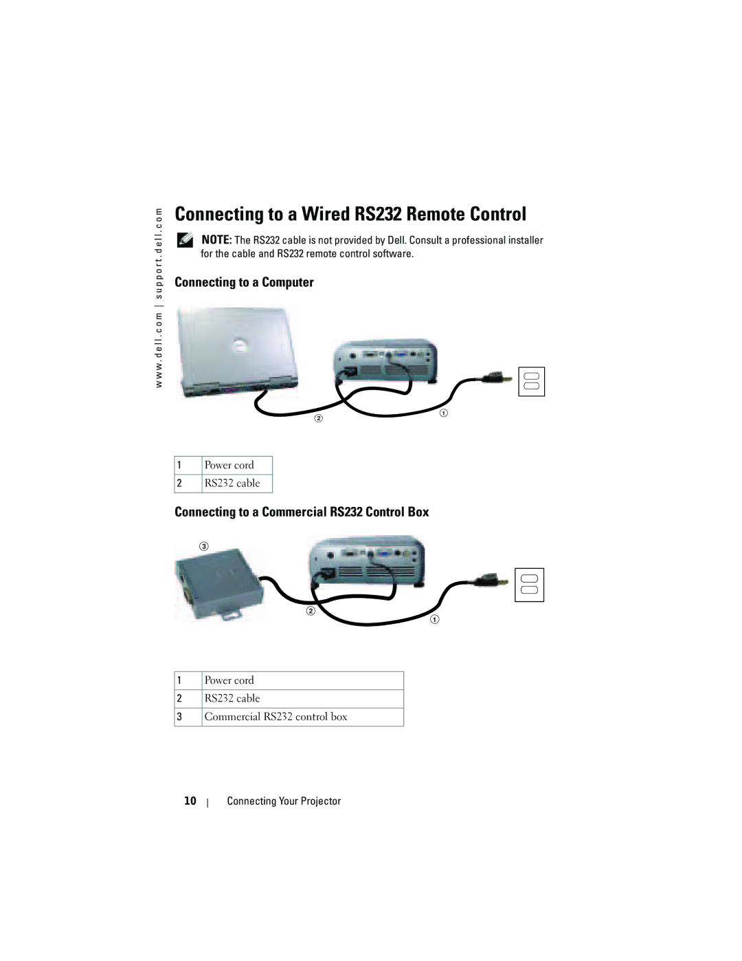 Dell 1200MP owner manual Connecting to a Wired RS232 Remote Control, Connecting to a Computer 