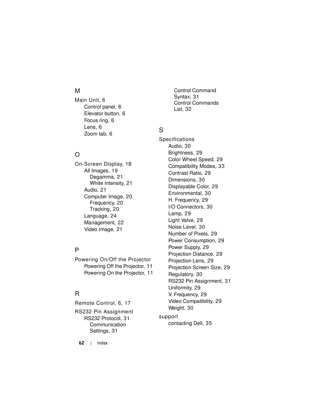 Dell 1200MP owner manual Index 