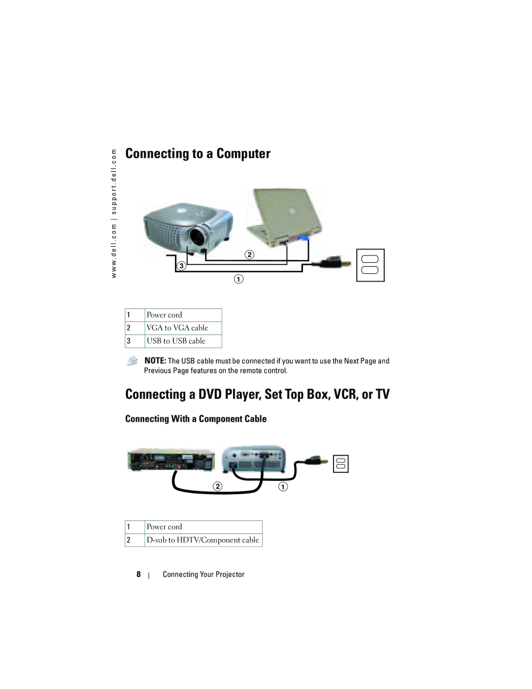 Dell 1200MP owner manual Connecting to a Computer, Connecting With a Component Cable 