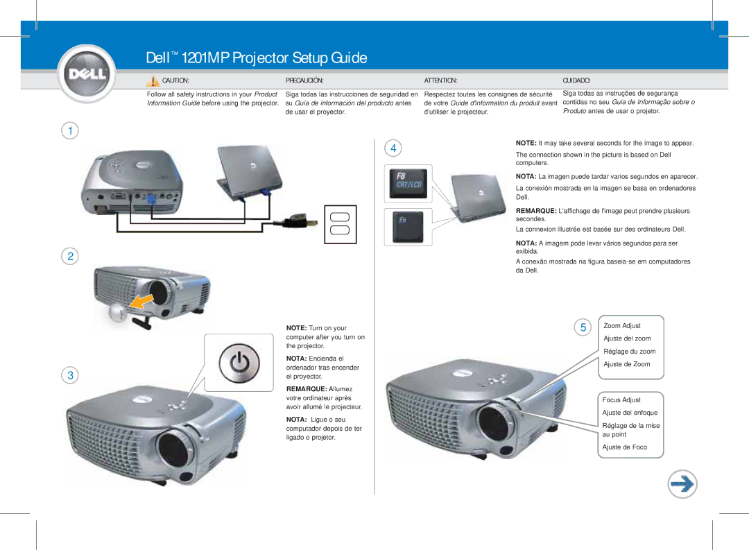 Dell setup guide Dell 1201MP Projector Setup Guide, Precaución 