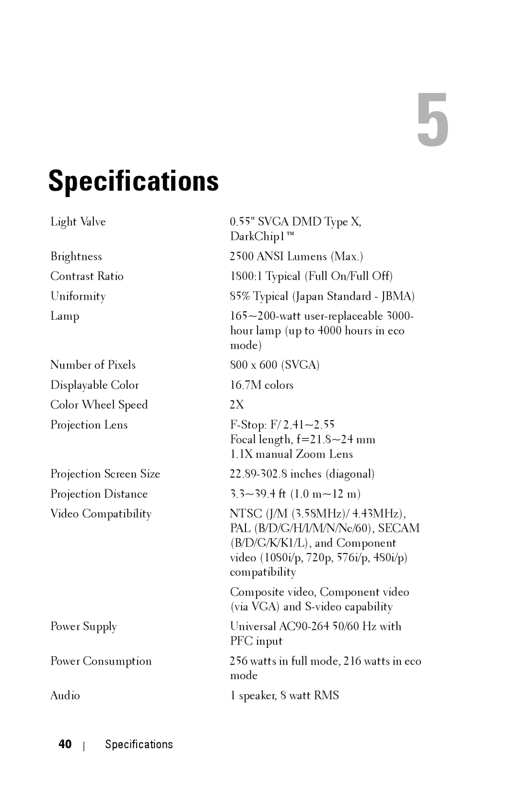 Dell 1209S manual Specifications 