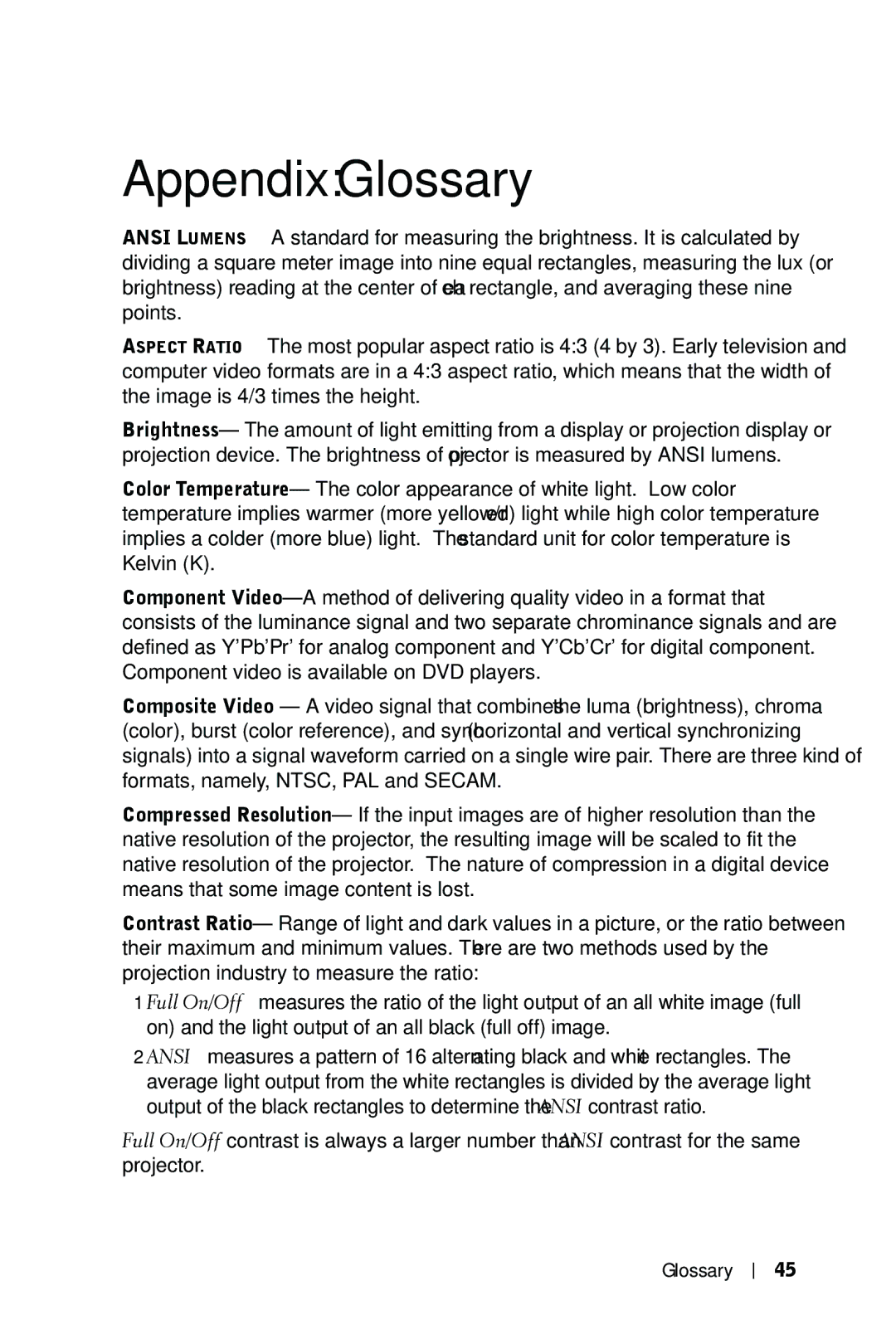 Dell 1209S manual Appendix Glossary 