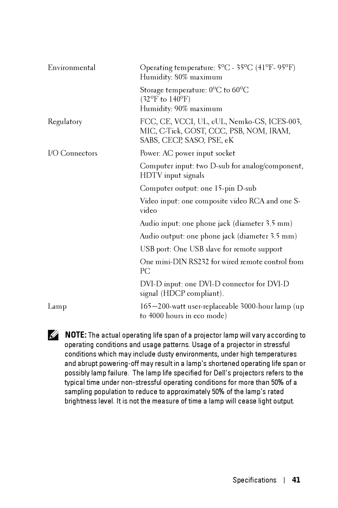 Dell 1209S manual Specifications 