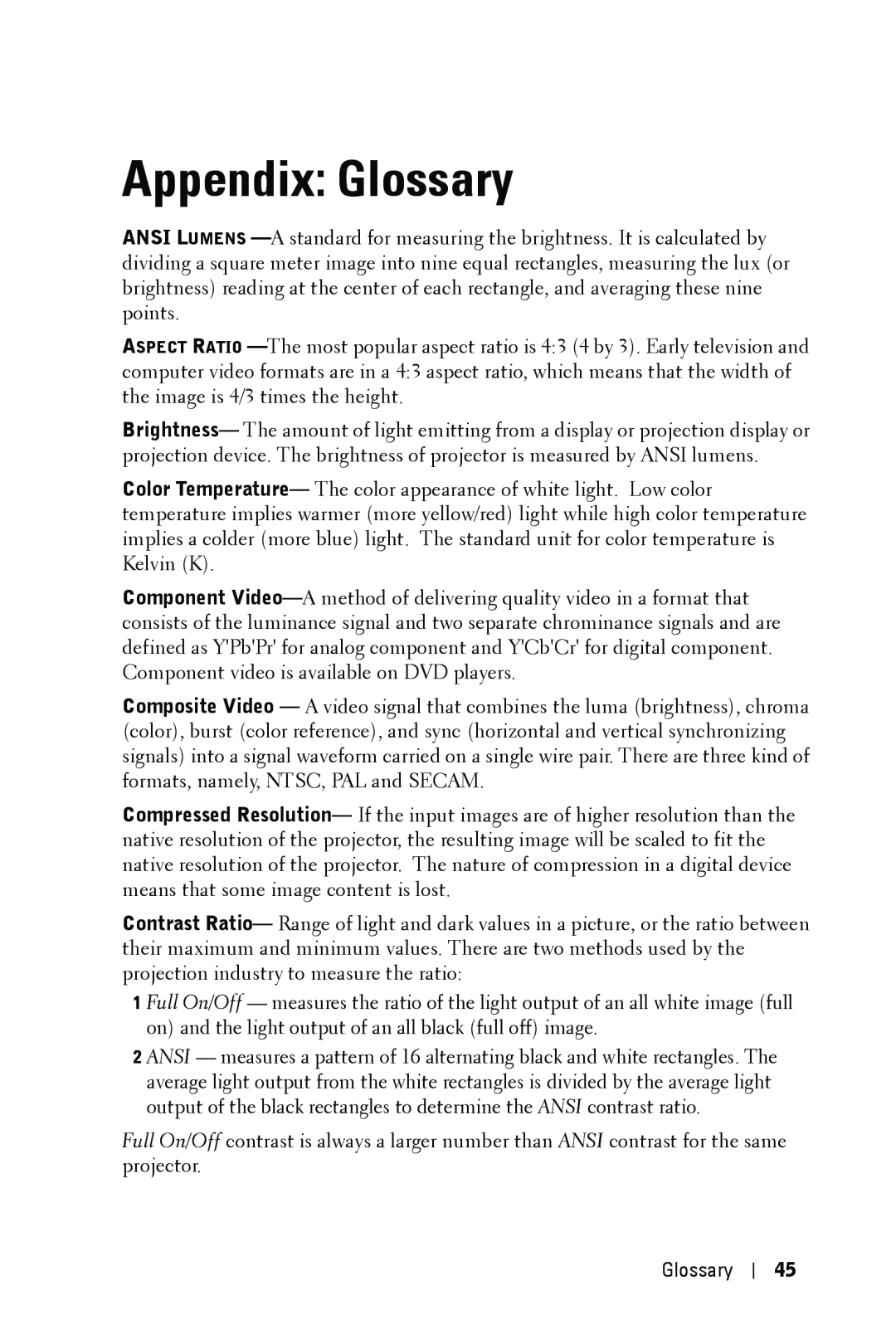 Dell 1209S manual Appendix Glossary 