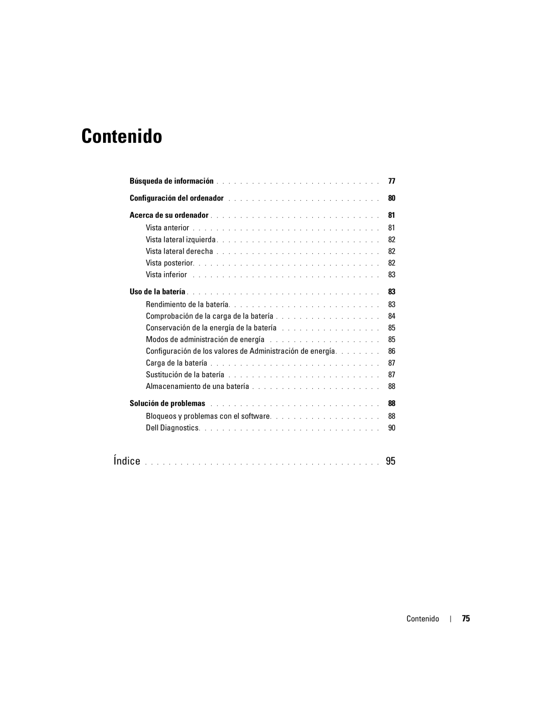 Dell 120L manual Configuración de los valores de Administración de energía, Contenido 