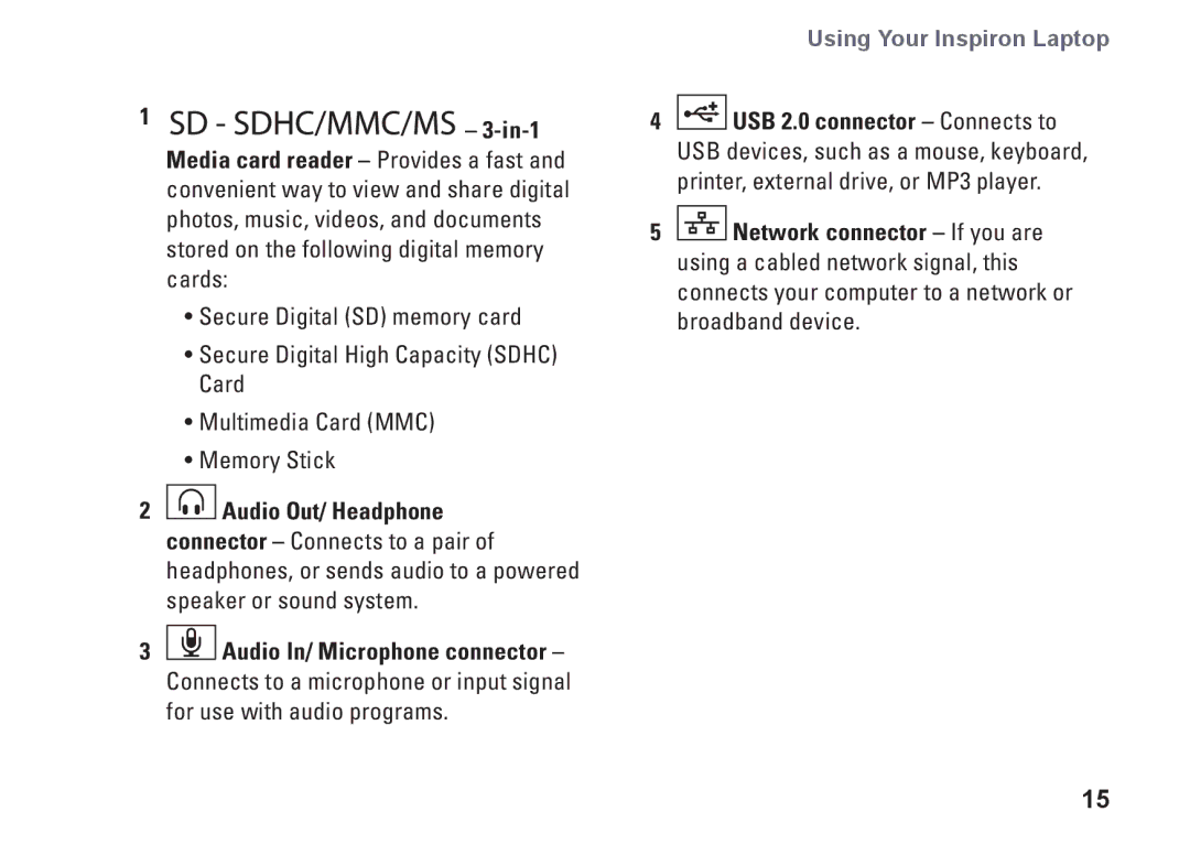 Dell PP40S, 1210, M438J setup guide Using Your Inspiron Laptop 