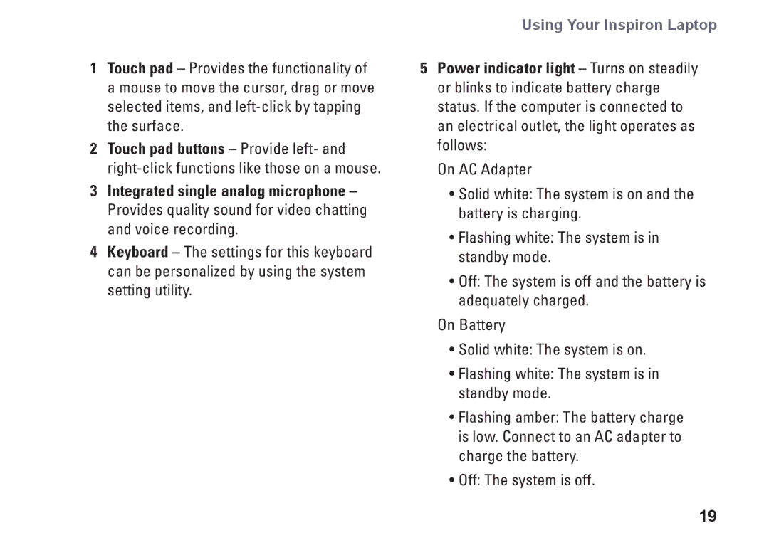 Dell 1210, M438J, PP40S setup guide Using Your Inspiron Laptop 