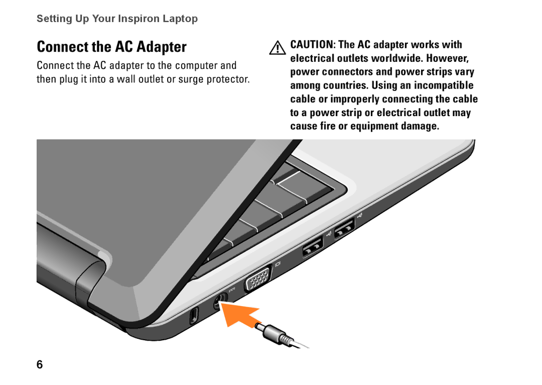 Dell PP40S, 1210, M438J setup guide Connect the AC Adapter 