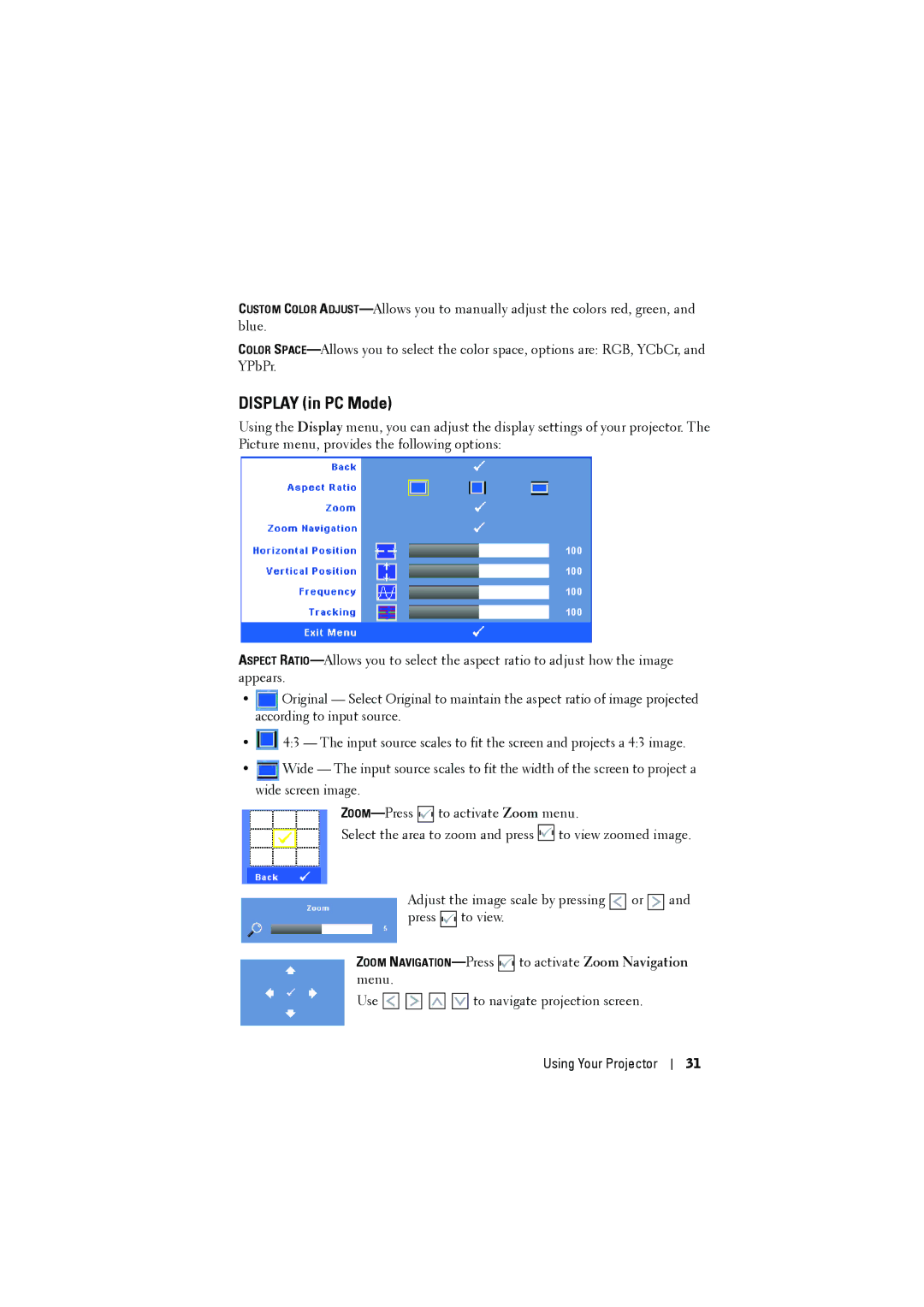 Dell 1210S manual Display in PC Mode 