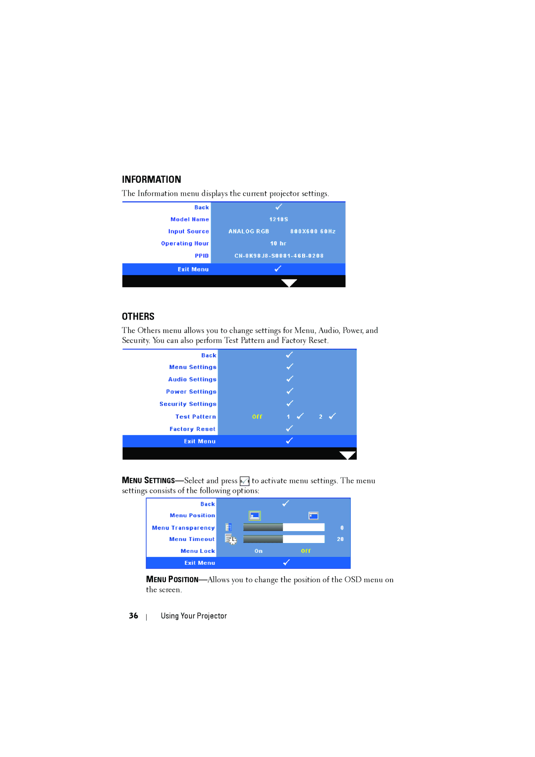 Dell 1210S manual Information 