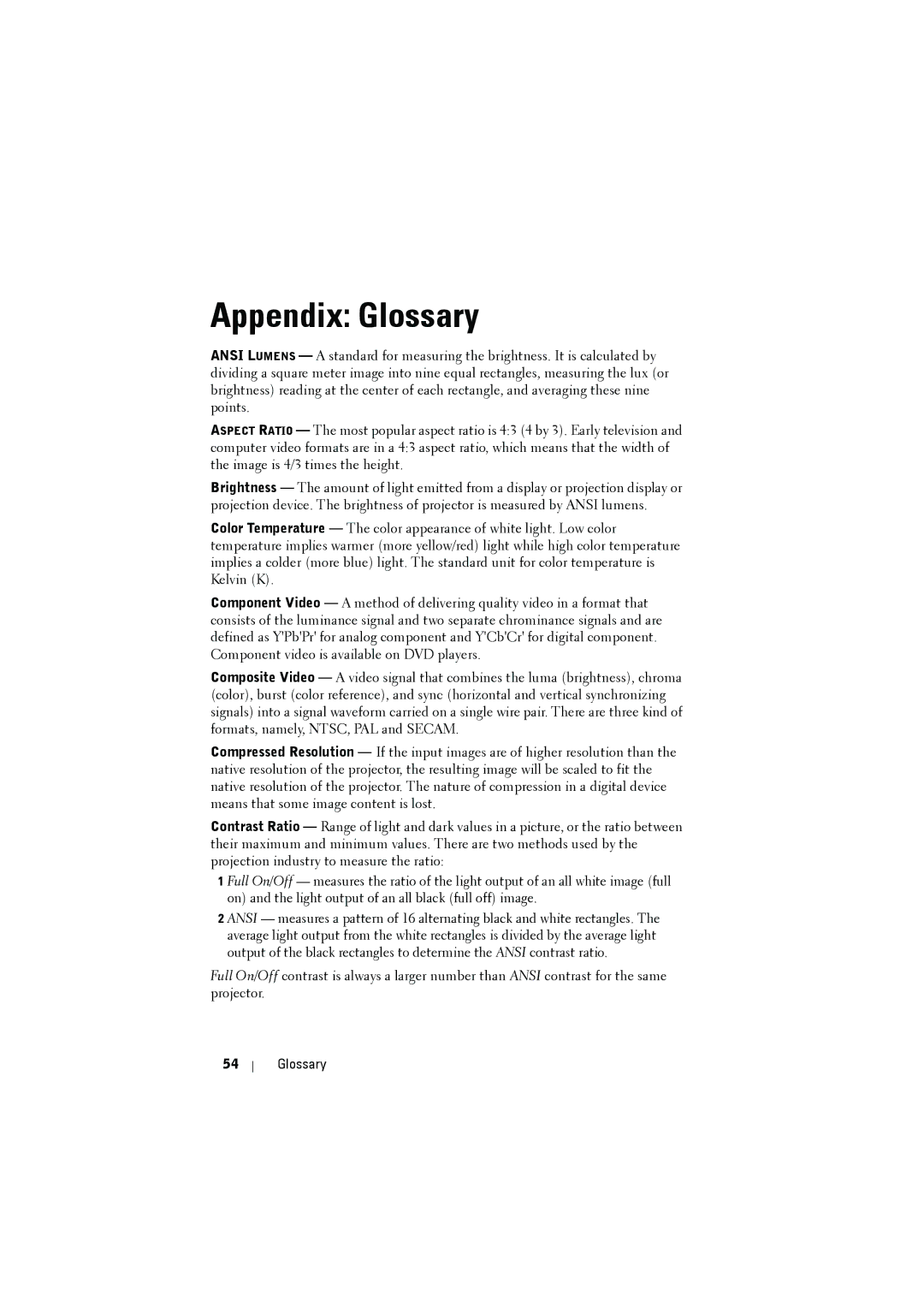 Dell 1210S manual Appendix Glossary 