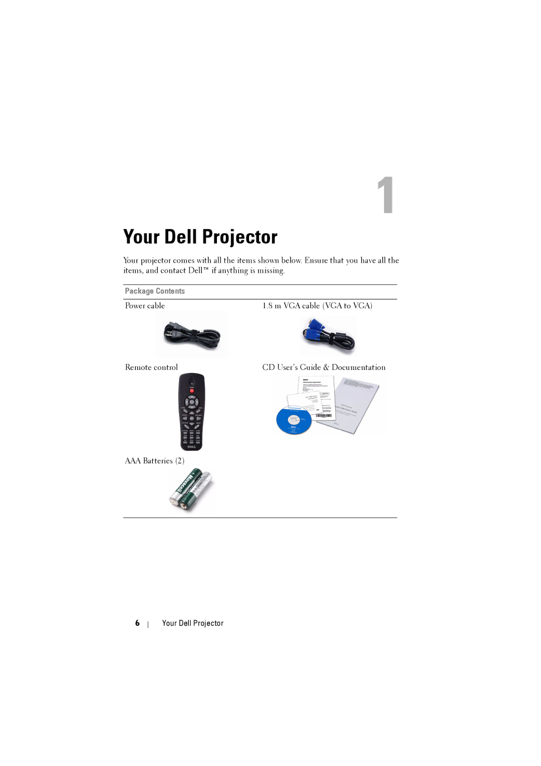 Dell 1210S manual Your Dell Projector, Package Contents 