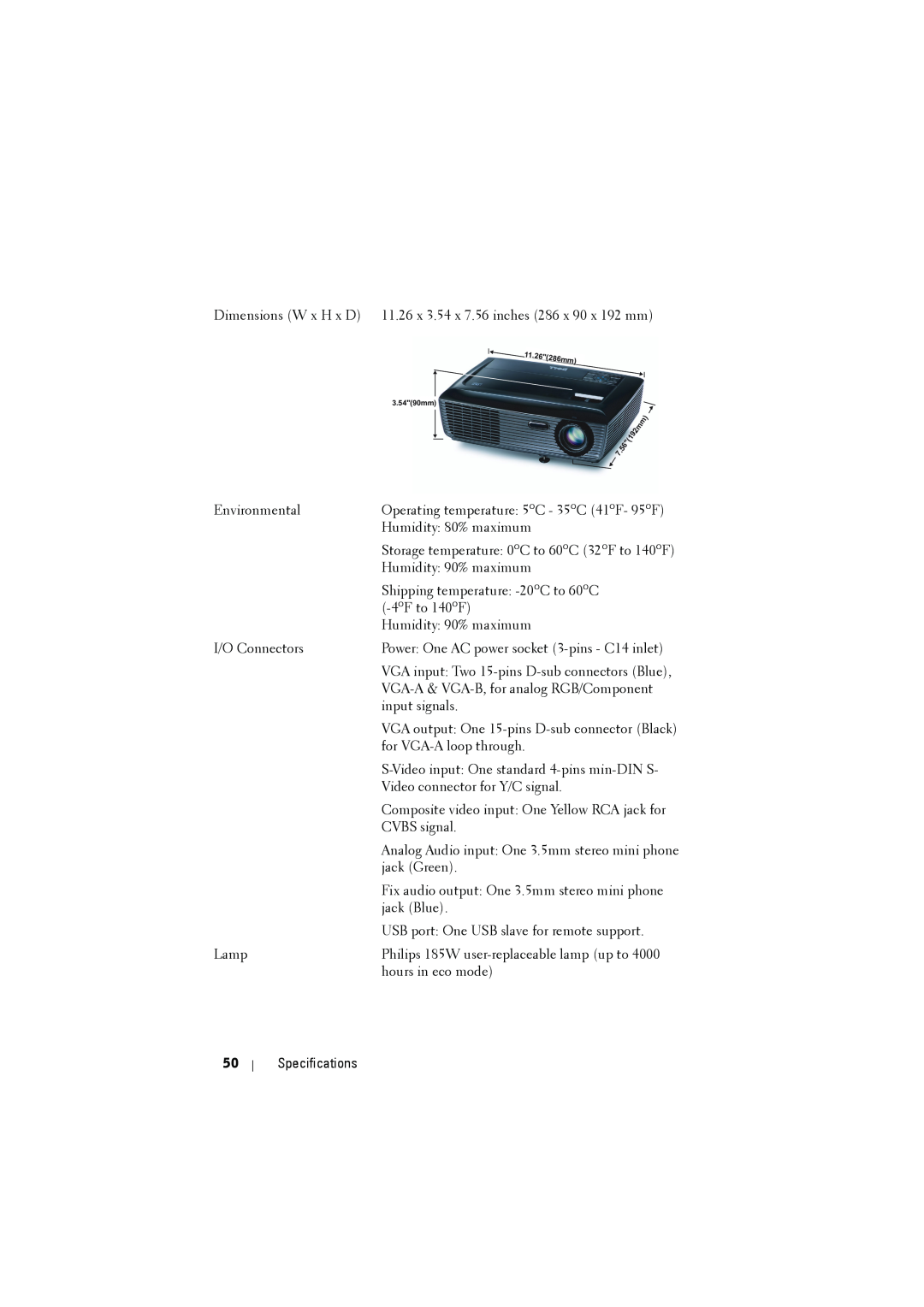 Dell 1210S manual 26286mm, 3.5490mm 