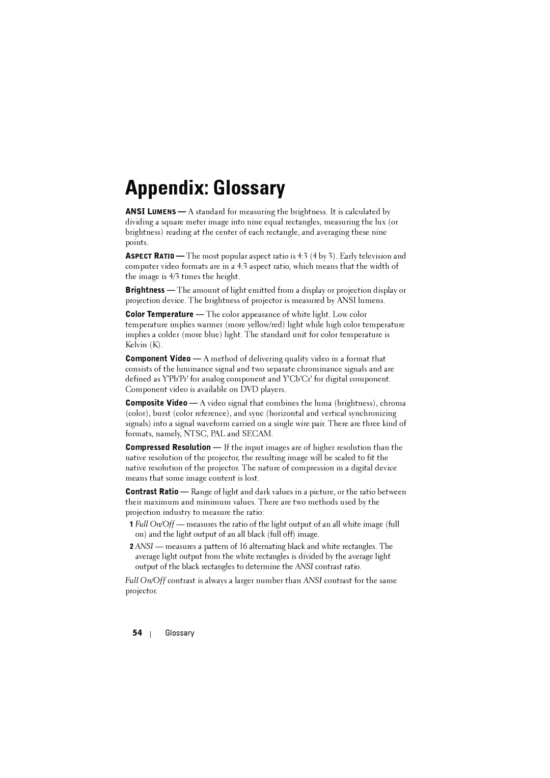 Dell 1210S manual Appendix Glossary 