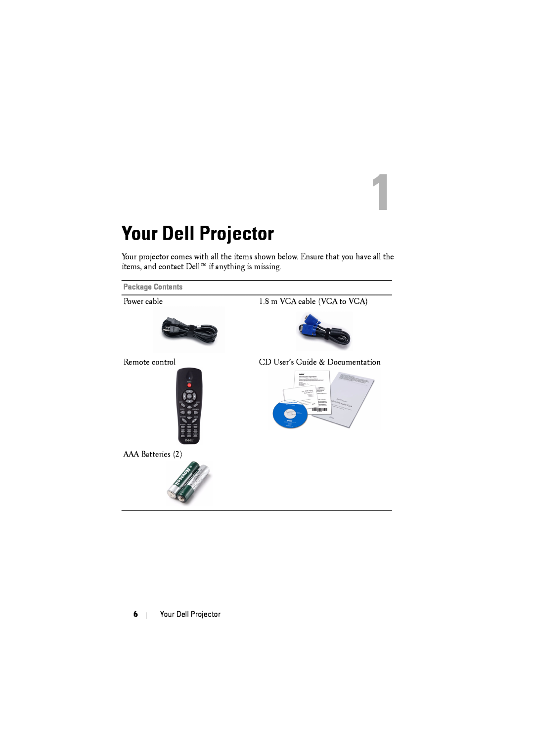 Dell 1210S manual Your Dell Projector, Package Contents 