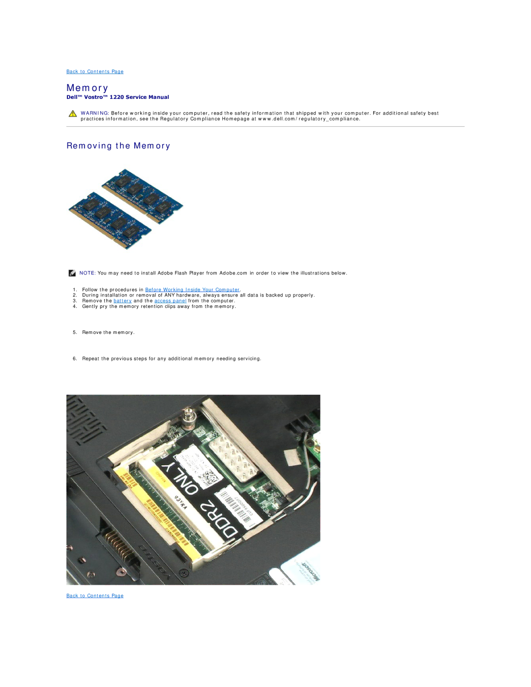 Dell 1220 specifications Removing the Memory 