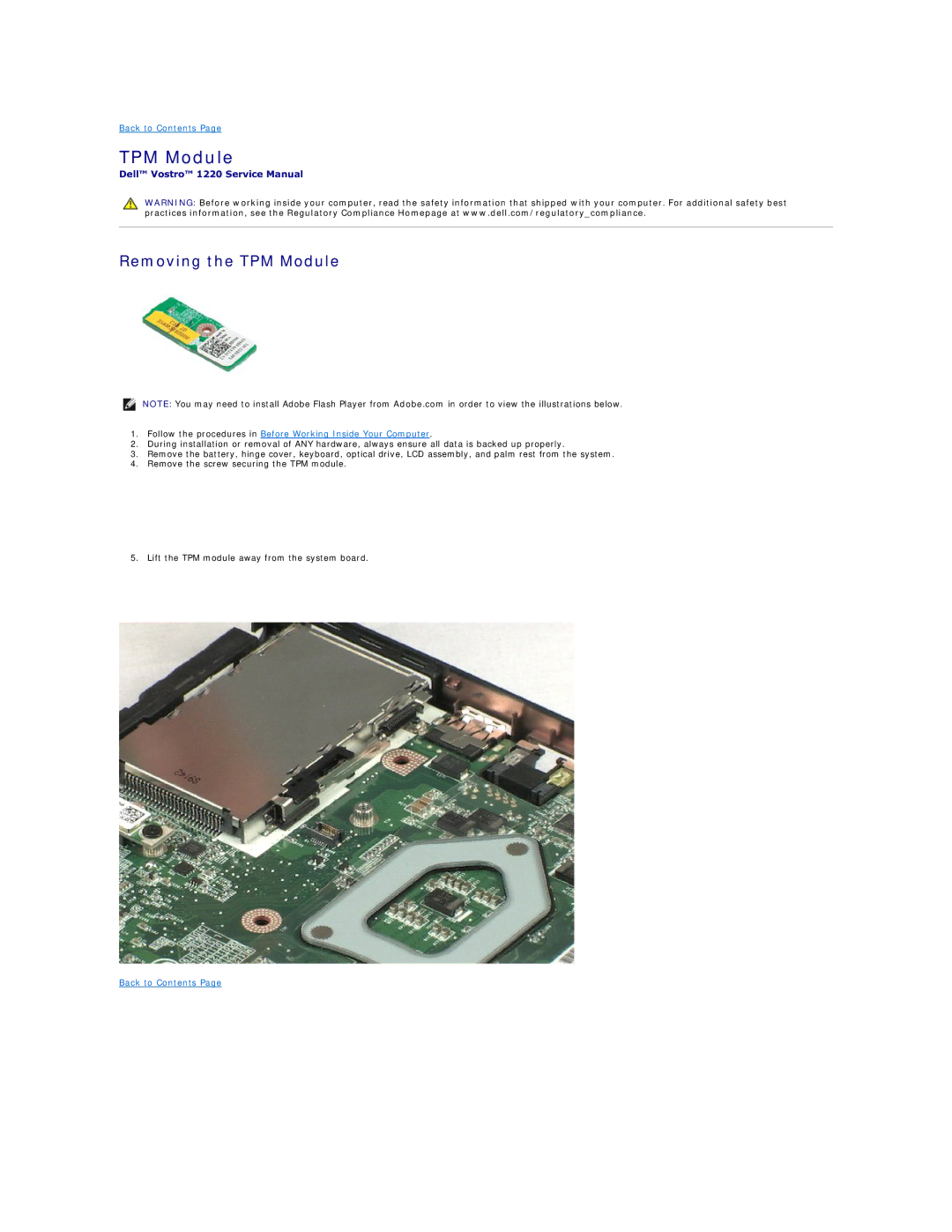 Dell 1220 specifications Removing the TPM Module 