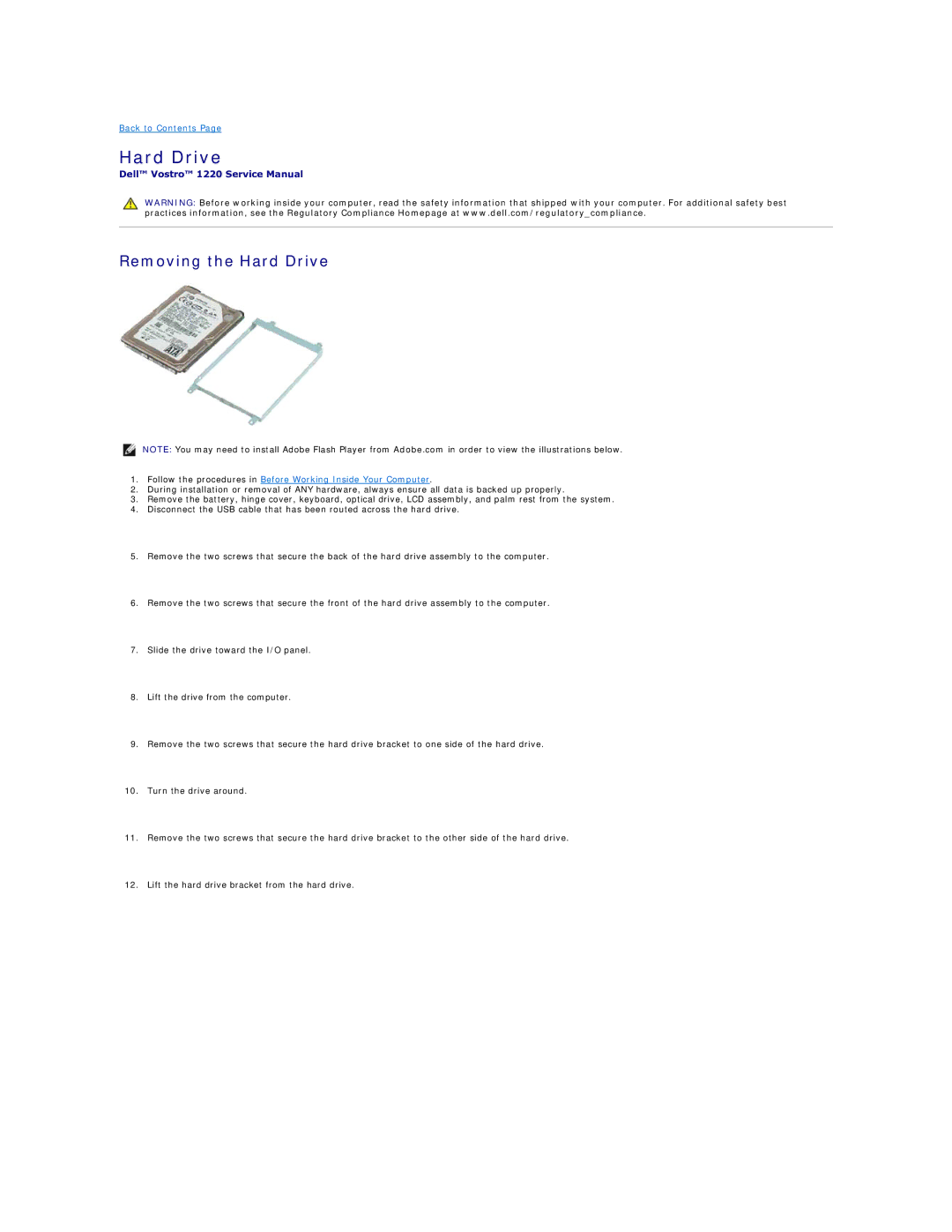 Dell 1220 specifications Removing the Hard Drive 