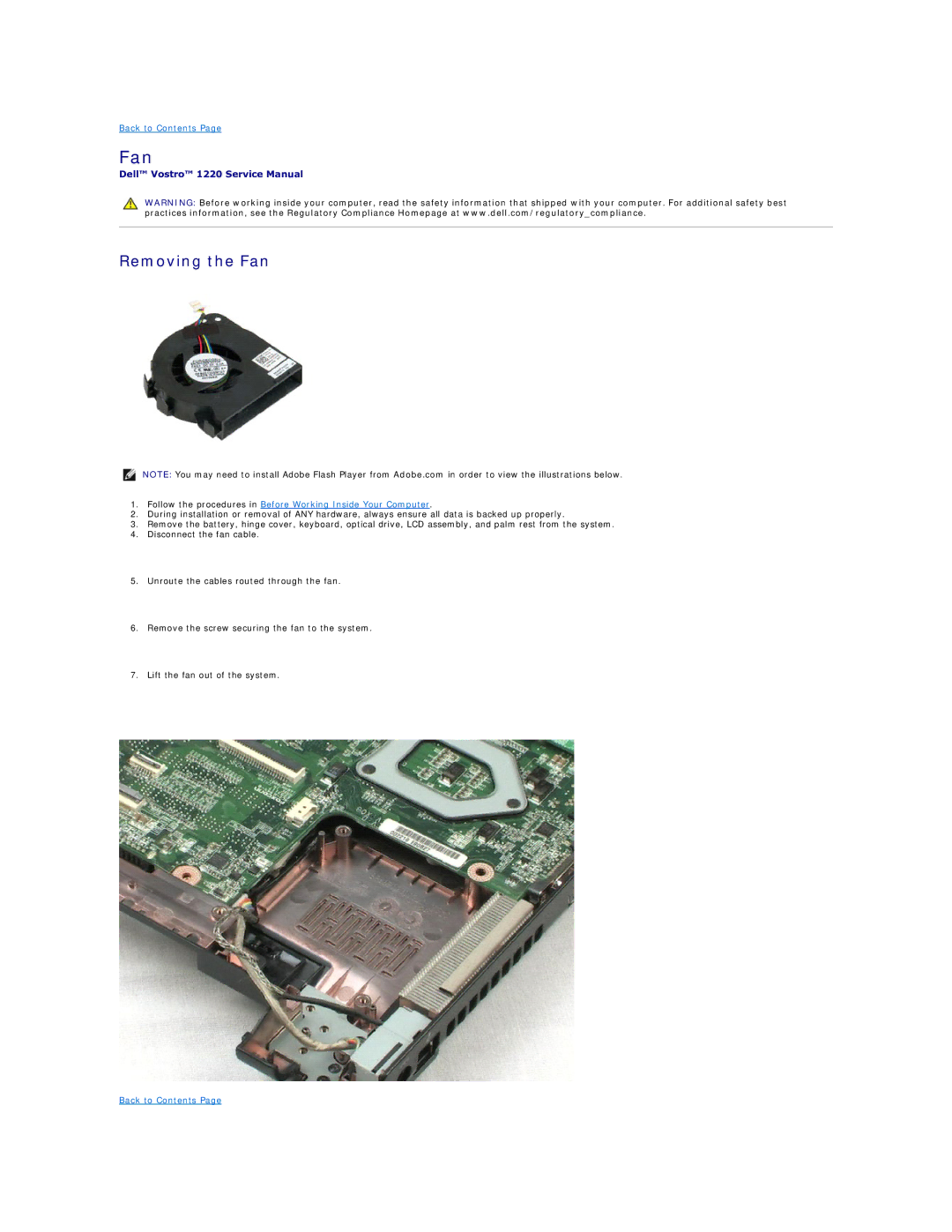 Dell 1220 specifications Removing the Fan 