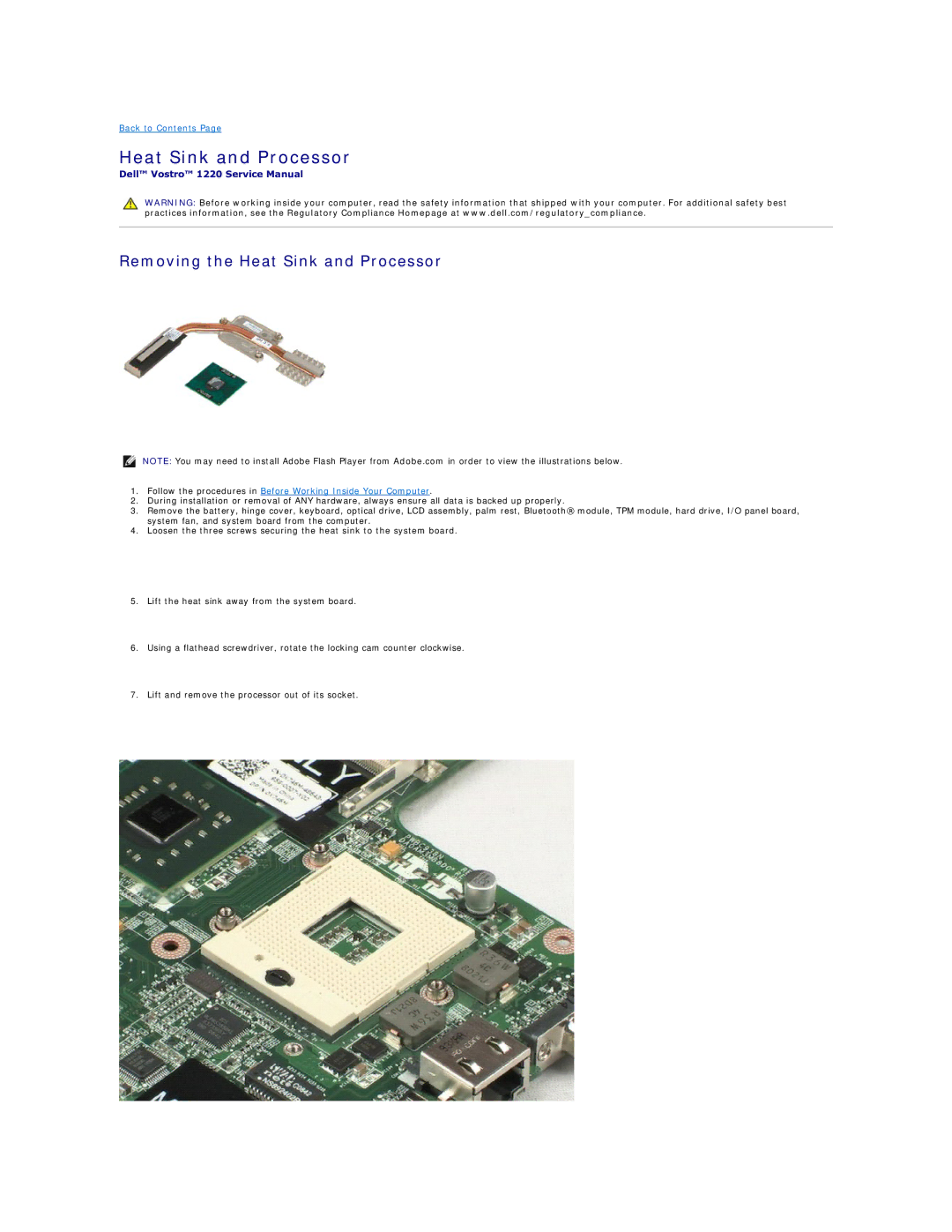 Dell 1220 specifications Removing the Heat Sink and Processor 