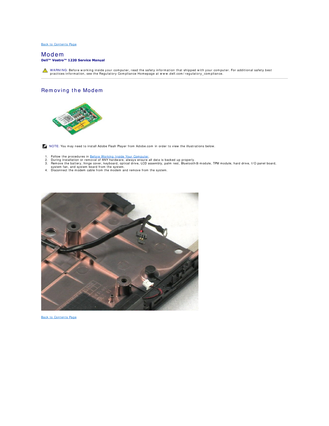 Dell 1220 specifications Removing the Modem 